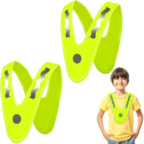 HAOWYYUU 2 Pièces Gilet Reflechissant Enfant 3-6 Ans, Gilets Fluo Securite Forme V pour Voyages Nocturnes - Vert
