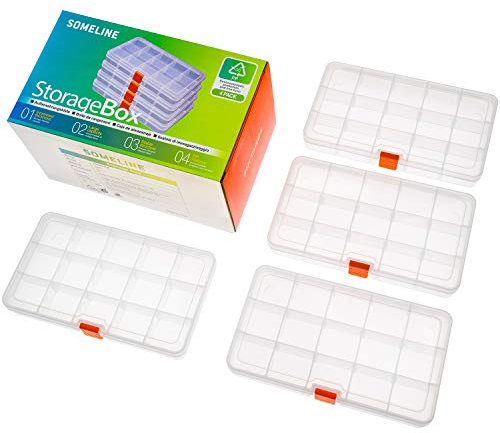 SOMELINE® Organizer,Organizzatore,Contenitore per minuteria,con 15 scomparti,Stabile scatola di smistamento per viti,minuteria,piccoli utensili e utensili da cucito,Dimensioni:17x9,5x1,9cm, 4 pezzi