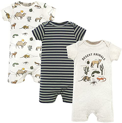 Hudson Baby Unisex Baby Cotton Rompers, Desert Animals, 0-3 Months