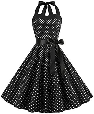 YMING Mujer Audrey Hepburn Style Party Vestidos De Cintura Alta Vestidos De Olas Retro Vestidos De Dobladillo Ondulantes Vestidos Sin Mangas Sin Hombros Vestidos Negro XL