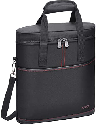 Kato Tirrinia Insulated Wine Cooler Bag - Portable 3 Bottle Carrier with Strap, Leakproof Padded for Picnic Party Camping, Black