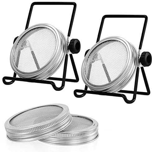 Belle Vous Kit de Germoire à Graine 6 Pièces - 4 Couvercles en Acier Inoxydable et 2 Supports - Kit Germination Graine pour Pots à Large Ouverture pour Germes de Graines, Brocoli, Luzerne, Haricot