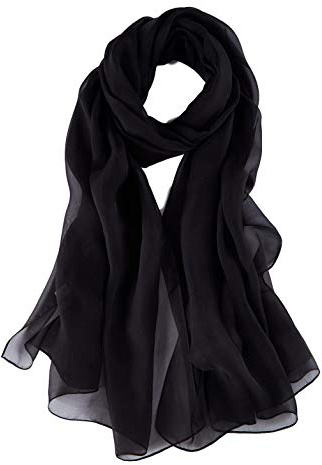 JWSilk Sciarpa lunga in chiffon di seta tinta unita, Nero 1, 69x26