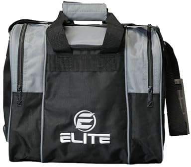 ELITE Bowling Ball Bag for Single 1 Bowling Ball Tote- Fits up to a pair of US Men's Size 15 Bowling Shoes + USB Charging Port + Padded Ball Holder- Adjustable Shoulder Strap (Charcoal)