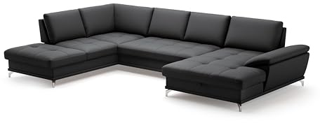 CAVADORE Castiel Esquina, Sofa Esquinero, Cuero Metal ingeniería Madera, Punch Negro, tamaño