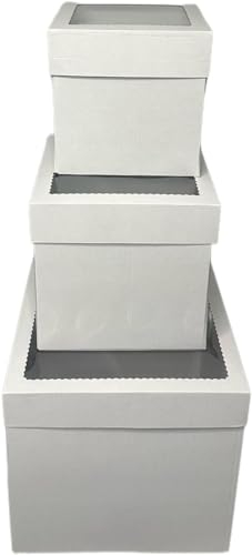 10 Stk. Hoch | Grosse Tortenkarton | Tortenbox | Kuchen Karton mit Sichtfenster 25x25x25 cm
