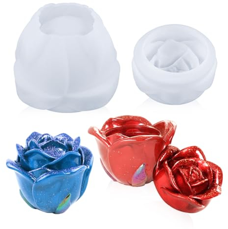 Voyyphixa Rose Shape Jar Resin Moulds Silicone, 3D Rose Silicone Molds with Lid for Epoxy Resin Casting for Storage Bottle, Candle Holder, Candy Container, Epoxy Casting Craft, Flower Pot