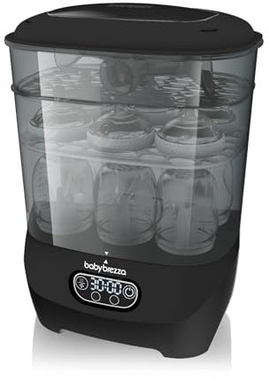 Baby Brezza - Esterilizador de Biberones 7 en 1, Sacaleches y Chupetes, Función Secado, Esteriliza a Vapor hasta 8 Biberones, Máxima Capacidad, Diseño Modular, Filtro HEPA, Esterilizador Eléctrico