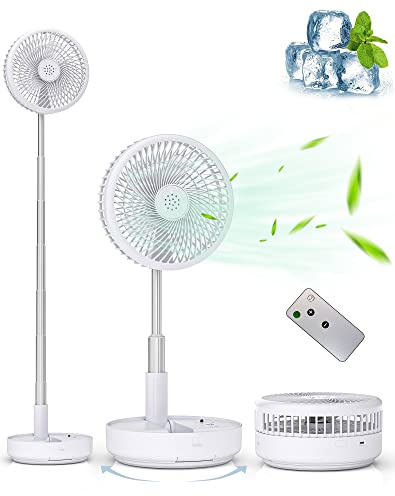 Primevolve Portable Oscillating Standing Fan,Rechargeable Battery Operated USB Floor Table Desk Fan with Remote, Bedroom Camping Travel Fans White 7.7