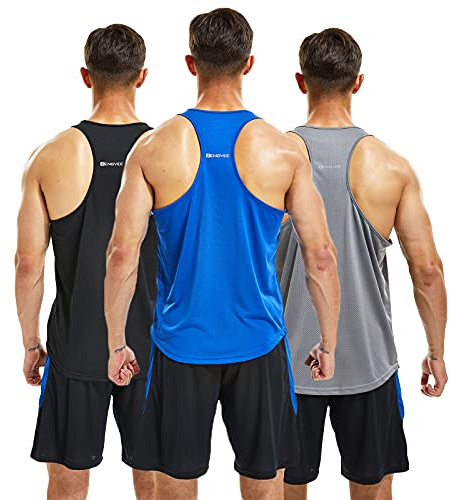 frueo 3 Pack Mens Running Tank Top Quick Dry Y-Back Shirts 20418 BGR XL