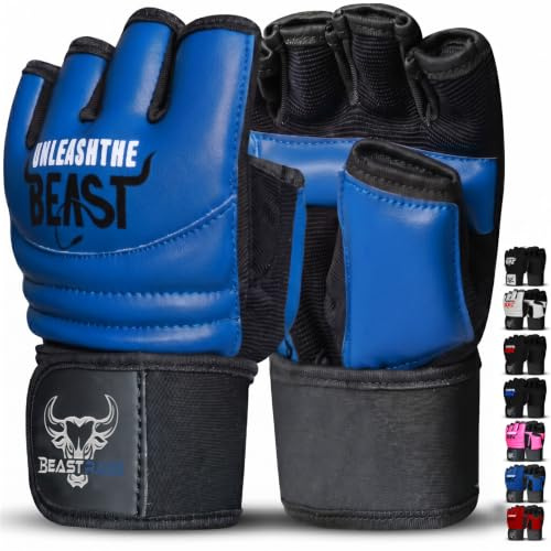 BEAST RAGE Taekwondo karatehandskar för män och kvinnor, MMA kickboxning träningshandskar sparring kampsport handskar - träning ljus träning, Muay Thai, Karav MAGA (blå, 2XL)