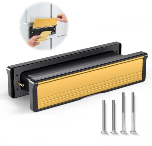 Bwintech 1 boîte aux lettres en aluminium doré de 305 x 70 mm à profondeur réglable, convient pour portes intérieures et extérieures de 40 à 80 mm d'épaisseur en bois, UPVC, composite