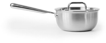 Misen 5-Ply Stainless Steel Saucier with Lid– Induction-Compatible Pan with Curved Sides for Smooth Stirring - Oven Safe to 800F – Even Heat Distribution & Ergonomic Handle - 1.5 QT