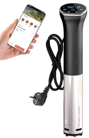 Sous Vide Stick, Cooksir Sous Vide Garer 1400Watt mit WI-FI, 10-90°C, LED Display, App & Touch-Bedienung, IPX7 Wasserdicht, 360° Zirkulation mit Timer, Steckerdose