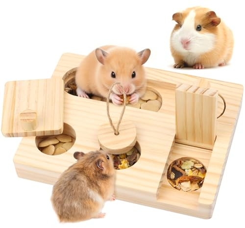 Giocattoli per Criceti in Legno, 6 in 1 Giocattoli da Foraggiare per Criceti, Giochi Da Masticare per Cavie,Piccoli Animali, Conigli