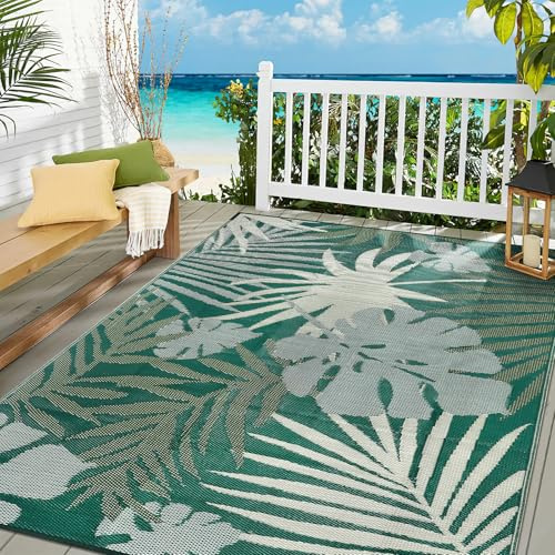 IMIYOKU Outdoor Rug Waterproof Large Outdoor Rugs 245x305cm, Patio Carpet UV Resistant Portable Plastic Straw Area Rug for RV Balcony Picnic Deck Green
