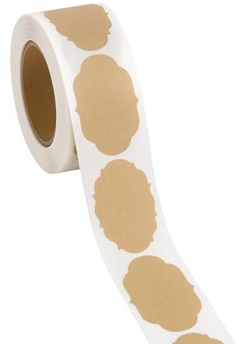 300 Kraft Paper Label Stickers Roll – 4 Shapes Blank Removable Labels, Self-Adhesive Brown Tags for Food Storage, Baking, Bottles, Folders, Gift Packaging & Jars