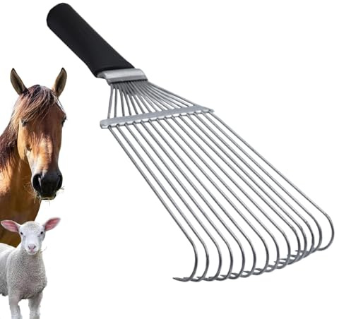 Rastrello Toelettatura Animali - Pettine per Criniera e Sottopelo del Cavallo - Rastrello Ergonomico Acciaio per Lana Cashmere - per Animali Domestici Bestiame Capra