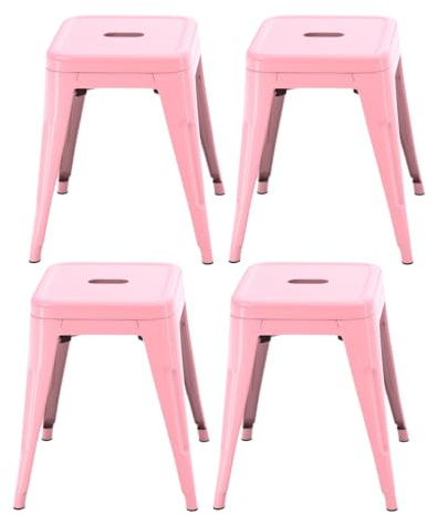 SOLEGGIAHOMIA Industrial Metal Stools 18 Inch Set of 4,Backless Stackable Stools for Classroom Elementary,Kitchen Dining Chairs Indoor Outdoor,Fairy Pink