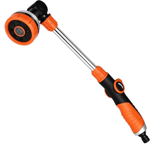 smtfcty Watering Lance Garden Hose Pipe Spray Gun Long Handle with 8 Spray Patterns,180° Rotating Extended Spray Nozzle Hose Wand for Hanging Basket, Plants Lawns Watering, Pets Shower, Car Wash