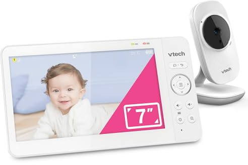 VTech baby monitor video con schermo LCD a colori da 7, ninne nanne, suoni rilassanti, comunicazione bidirezionale, sensore di temperatura, visione notturna, ampia portata, senza Wi-Fi: 819 Max