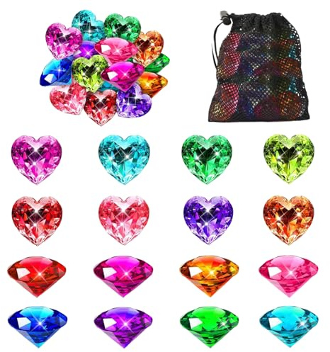 Akrylldiamanter, 16 Stora Färgglada Diamanter, Ädelstenar för Barn, Dykleksaker, Dekorativa Diamanter, för Simträning, Poolfester, Vasfyllning, DIY-arbeten