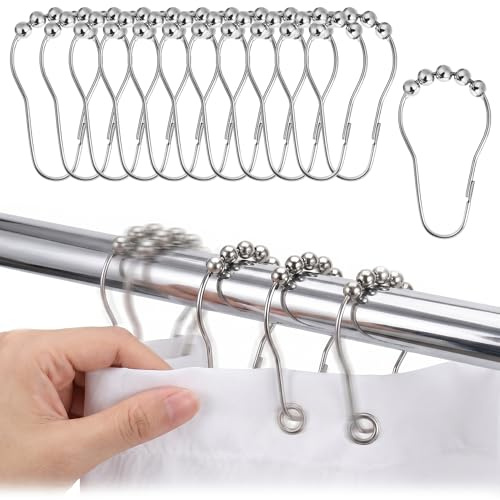 hankousi 12 anillos de cortina de ducha, ganchos deslizantes de acero inoxidable con ojales de fácil deslizamiento para baño (plateado)