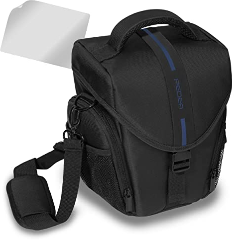 PEDEA DSLR-Kameratasche Essex mit Displayschutzfolie für Canon EOS 5D 5D Mark II 400D 2000D / Nikon D60 D80 D90 D3100 D3200 D3300 D3400 D5300 D7100 / Pentax K 30 K 50 K 500, Gr. L blau