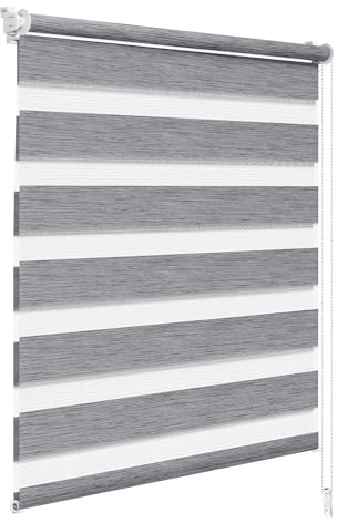 WOLTU Doppelrollo Klemmfix ohne Bohren Marmor Grau B90 x H150 cm, Duo Rollo lichtdurchlässig Fensterrollo für innen verdunkelnd, Zebrarollo mit Kettenzug - Seitenzugrollo für Fenster und Tür