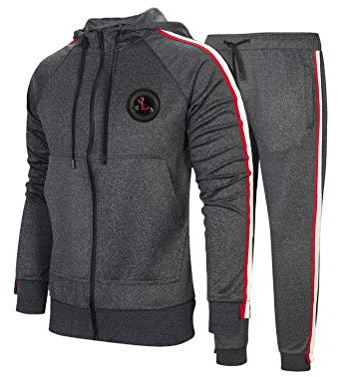 FTCayanz Tuta Uomo Manica Lunga Sportive Atletico Giacca Ginnastica Outwear Felpa con Cerniera Tute Activewear Stile 2 Grigio Scuro M
