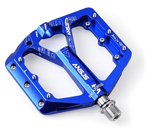 Pédales de vélo de montagne à 3 roulements - Pédales plates de 1,4 cm - Pédales de VTT bleues (A001 bleu)