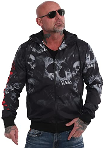 Yakuza Herren Muerte Skull V02 Windbreaker, Schwarz, 3XL