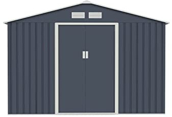 Evre 6 x 8 FT Shed Garden Storage Box with Double Sliding Doors, Large Storage Space, 4 Ventilation Slots, Water Resistant, High Ceiling, Galvanised Steel, Apex Roof Garden Shed