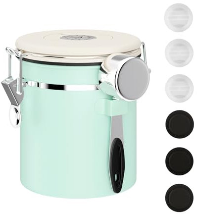 ShanSon Coffee Canister Airtight Coffee Container Stainless Steel Coffee Bean Storage Container with Scoop Coffee Canister for Beans Grounds Sugar Flour Tea Cereal,16OZ,Green