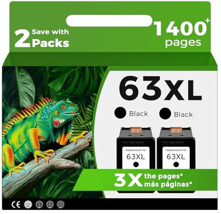 Relcolor 63XL Black Ink Cartridge Replacement for HP 63 XL 2 Pack for HP63 HP63XL for 4650 3830 5255 4520 4655 5222 5200 5258 5212 3632 5252 4652 4510 3631 3630 1112 2130 4512 2132 3634 5260 3833 4654