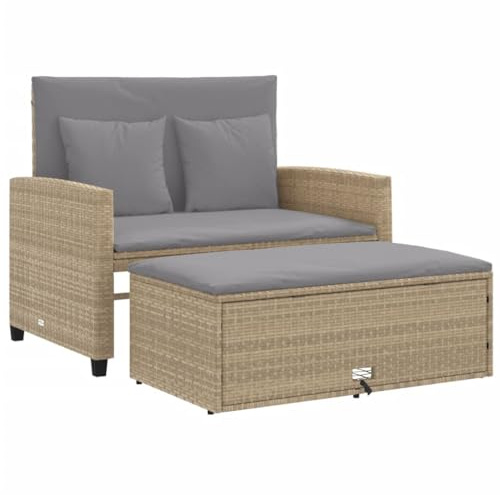 vidaXL Sofá de Jardín con Cojines de 2 Plazas, Asiento Exterior, Sofá Biplaza, Mueble para Patio Terraza Balcón, Ratán Sintético Beige