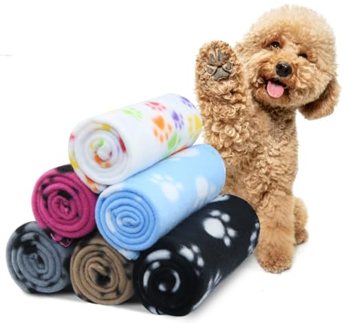 Boerni 6 Pack Pet Blankets, Dog Cat Cushion, Soft Warm Fleece Girls Female Puppy Kittie Sleep Blanket Pad Bed Cover with Paw Print(60 x 70cm/23.6 x 27.6 inch)
