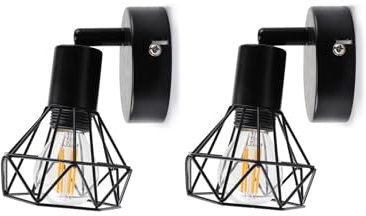 da LIGHT Wandleuchte Innen Schwarz 2 Stück, E14 Wandlampe Vintage, Metal Wandspot Industrial, Nachttischlampe Wand für Flur Eingang Schlafzimmer Wohnzimmer (Ohne Leuchtmittel)