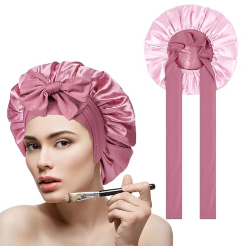 LIURFLNC Seidenhaube Zum Schlafen, Bonnet, Doppelseitig Seidenhaube Verstellbar Schlafhaube Haare Schützen für Damen Nacht Haarpflege, Glatt Atmungsaktiv Schlafhaube mit Elastischem Band