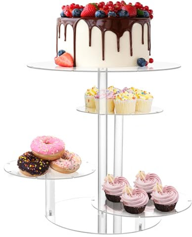 CRITIVE-SHOP Soporte para tartas de acrílico de 4 niveles, soporte para cupcakes, soporte redondo para postres, torre de árbol, soporte transparente para boda, cumpleaños, té, graduación