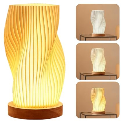 Nachttischlampe mit Holzsockel, 3-Farbige Tischleuchte Minimalistische mit PLA Lampenschirm, 9-Stufig Dimmbare Nachttischlampe, LED Tischlampe Modern USB Drehbar für Schlafzimmer Wohnzimme Nachttisch