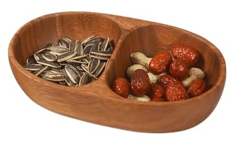 Genérico Boles Para Aperitivos,Platos Pequeños para Postres y Aperitivos - Fuente De Madera Con Doble Compartimento Para Ensalada Fruta Frutos Secos Picnic Camping
