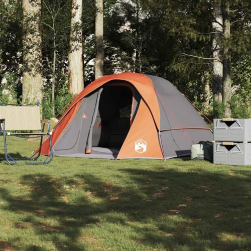 Tente familiale pour 6 personnes, gris orange, tente de camping étanche avec revêtement amovible, design pop-up léger pour les aventures en plein air