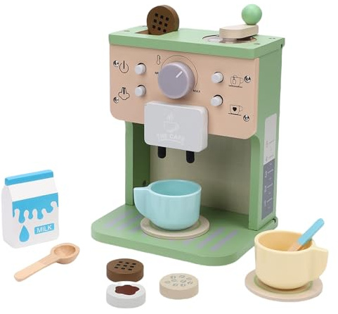 Dioche Kaffebryggare i trä Kaffemaskinsset i trä - Kreativ Köksleksak, Lämplig för Pojkar och Flickors Simulerade Lek, Lämplig för Barn Från 3 år och uppåt.