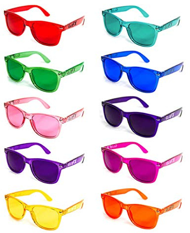 Color Therapy Glasses 10 Pack | Light Therapy Glasses for Chromotherapy, Mood Enhancement, Chakra Healing | Colored Sunglasses for Light Sensitivity