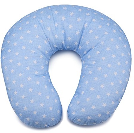 PEKITAS Cojín de Lactancia Grande XL 52 X 48 CM Funda Lavable con Cremallera,algodón para Bebes,ergonómico, dureza Media y Optima, Fabricado en la España - Color Azul Estrellas