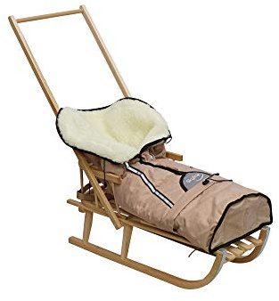 Luge en Bois pour Enfants avec Dossier - Luge Davoser en Bois avec Ceinture de sécurité, Dossier et chancelière d'hive (Naturel/Gris) (Naturel/Beige)