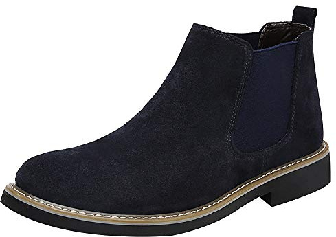 rismart Uomo Caviglia Alto Elastico Rotondo Dito del piede Scamosciato Stivali Chelsea SN010116(Blu Navy,39 EU)