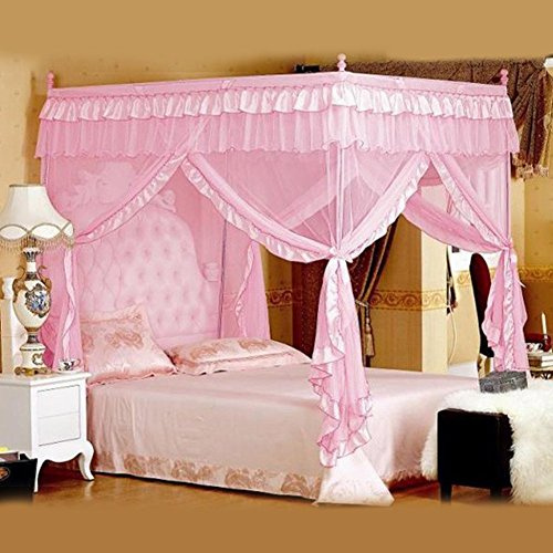 SOULONG Zanzariera Quadrata, Zanzariera a Tenda per Letto per Il Campeggio, Culla E baldacchino Letto, Dormire Senza Insetti, per Interni ed Esterni (1.5 * 2.0M-Rosa)