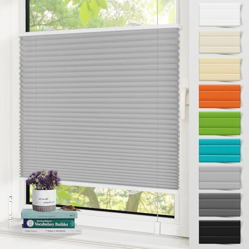 Zarnan Plissee Klemmfix ohne Bohren Grau 70x200cm(BXH) UV-Schutz Fenster Plissee innen Plisseerollos ohne Bohren Faltrollo mit Klemmträger easyfix Jalousie Sichtschutz und Sonnenschutz